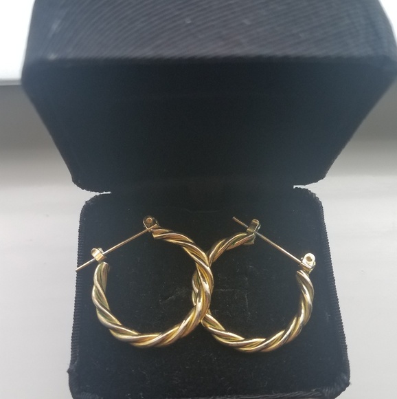 Gold Crossover Hoop Earrings - Picture 2 of 2